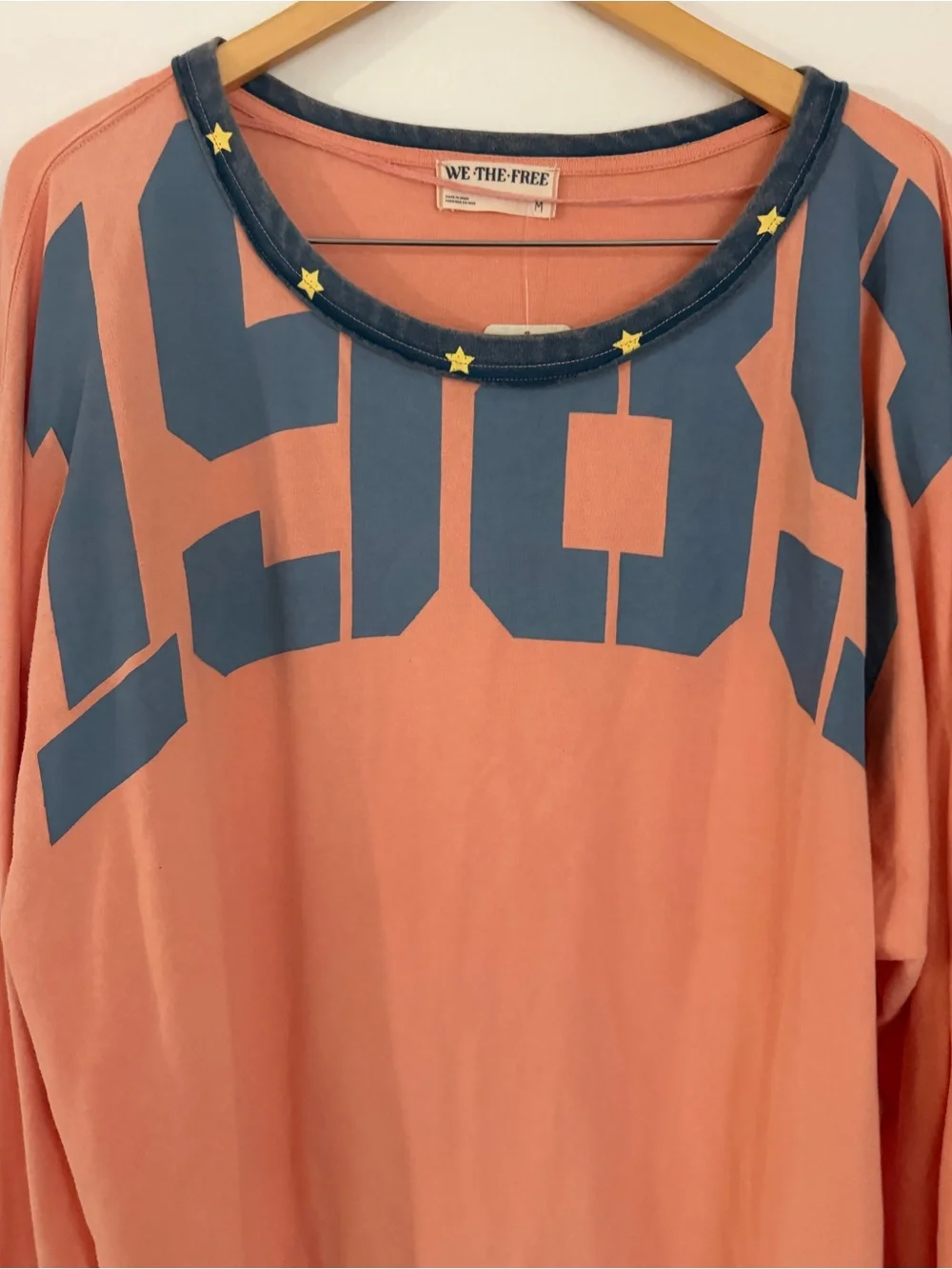 We The Free FP Courside Tee Tunic 1985 Peach Salmon Women Medium Long Sleeve
